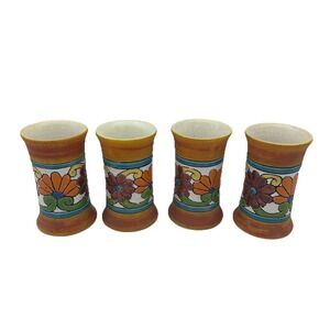 Vintage Industria Argentina Moroccan Style Small Vases/Cups 5.5" Colorful Floral